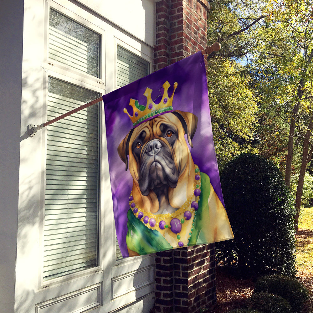Bullmastiff King of Mardi Gras House Flag 28x40 Porch Sleeve Pole Decorative Outside Yard Banner Artwork Wall Hanging, Polyester