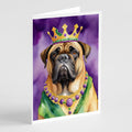 Bullmastiff King of Mardi Gras Greeting Cards Pack of 8 Blank Cards with Envelopes Whimsical A7 Size 5x7