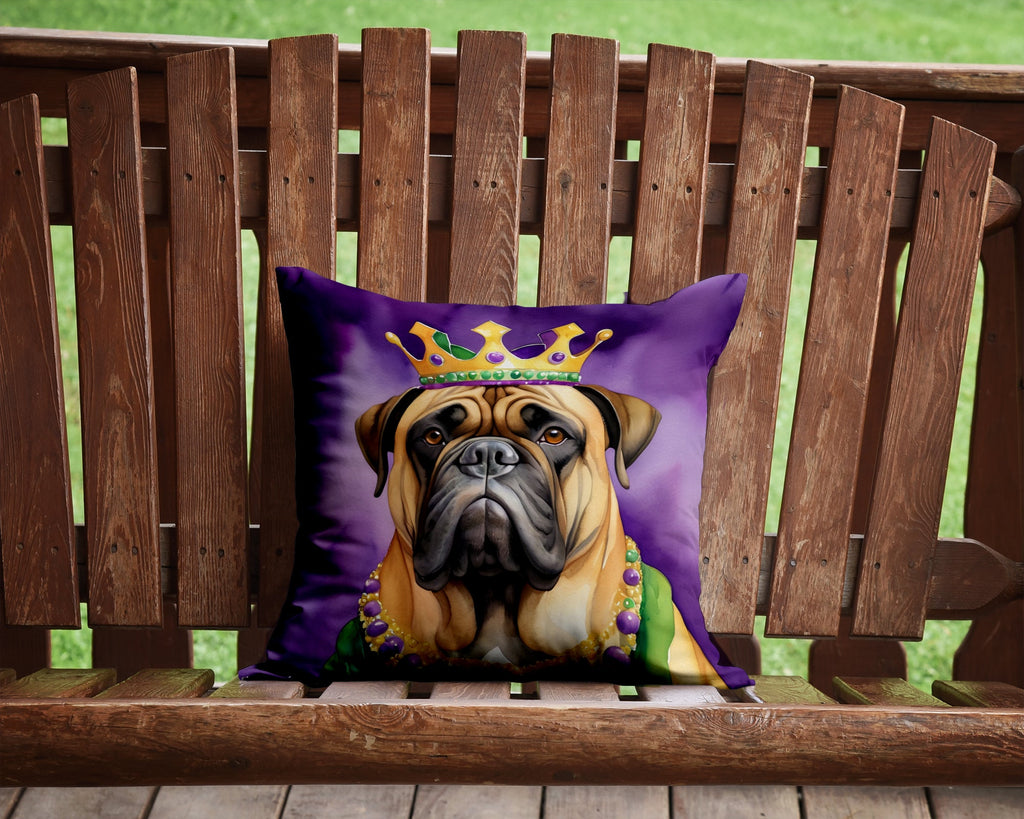 Bullmastiff King of Mardi Gras Decorative Throw Pillow 14x14 Indoor Outdoor Accent Cushion, Fabric Cover with Insert for Sofa, Bed, Porch & Living Room