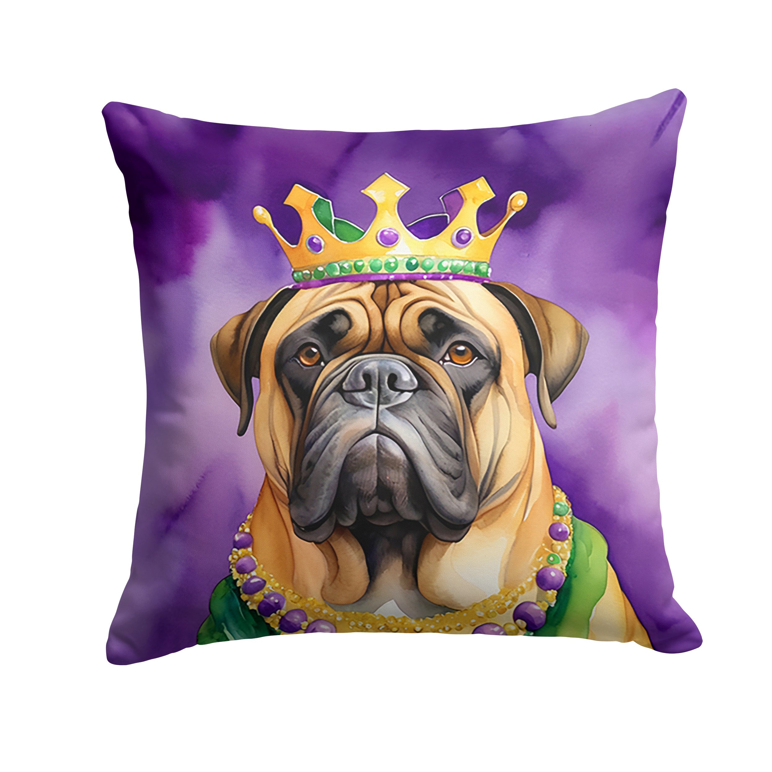 Bullmastiff King of Mardi Gras Decorative Throw Pillow 18x18 Indoor Outdoor Accent Cushion, Fabric Cover with Insert for Sofa, Bed, Porch & Living Room
