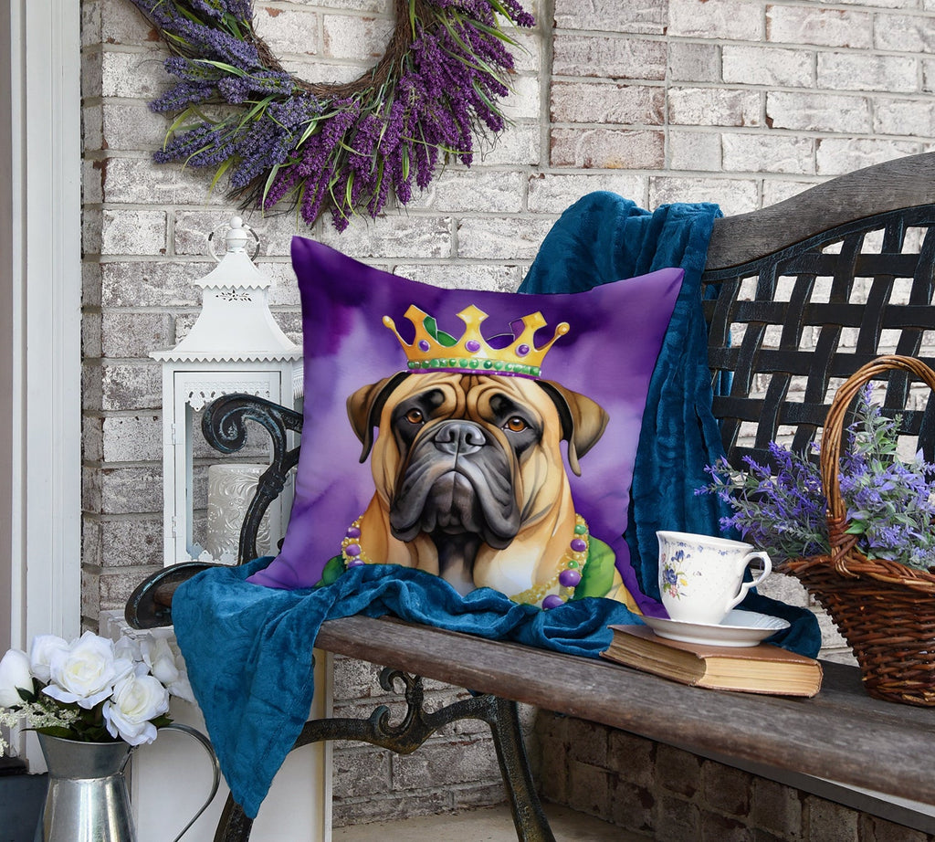 Bullmastiff King of Mardi Gras Decorative Throw Pillow 18x18 Indoor Outdoor Accent Cushion, Fabric Cover with Insert for Sofa, Bed, Porch & Living Room