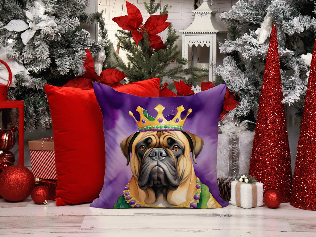 Bullmastiff King of Mardi Gras Decorative Throw Pillow 18x18 Indoor Outdoor Accent Cushion, Fabric Cover with Insert for Sofa, Bed, Porch & Living Room