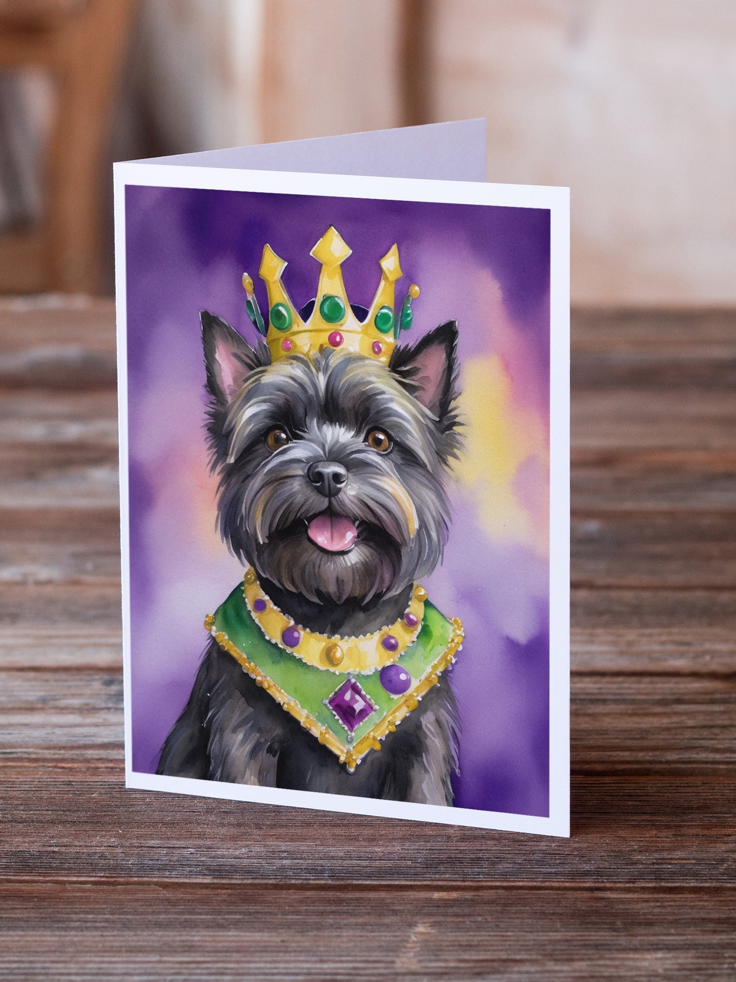 Cairn Terrier King of Mardi Gras Greeting Cards Pack of 8 Blank Cards with Envelopes Whimsical A7 Size 5x7