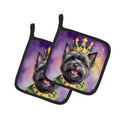 Cairn Terrier King of Mardi Gras Pot Holder Set of 2 Heat Resistant Quilted Hot Pads 7.5 x 7.5 Inch, Insulated Kitchen Trivets for Cooking & Baking