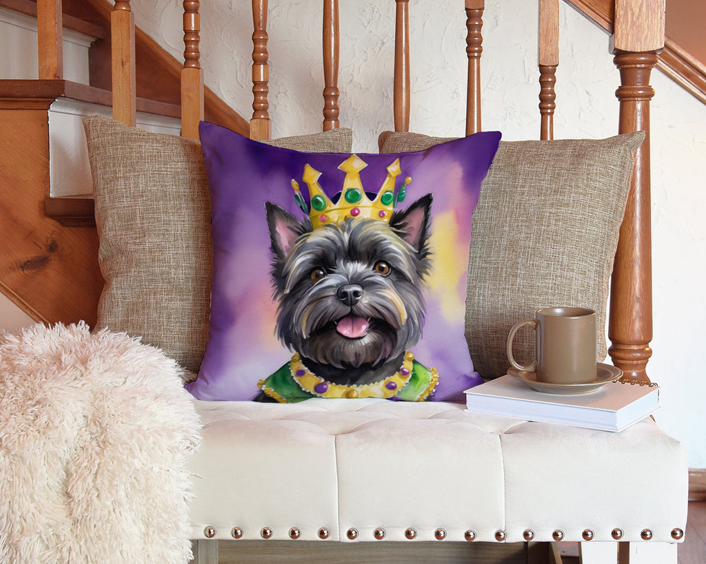 Cairn Terrier King of Mardi Gras Decorative Throw Pillow 14x14 Indoor Outdoor Accent Cushion, Fabric Cover with Insert for Sofa, Bed, Porch & Living Room
