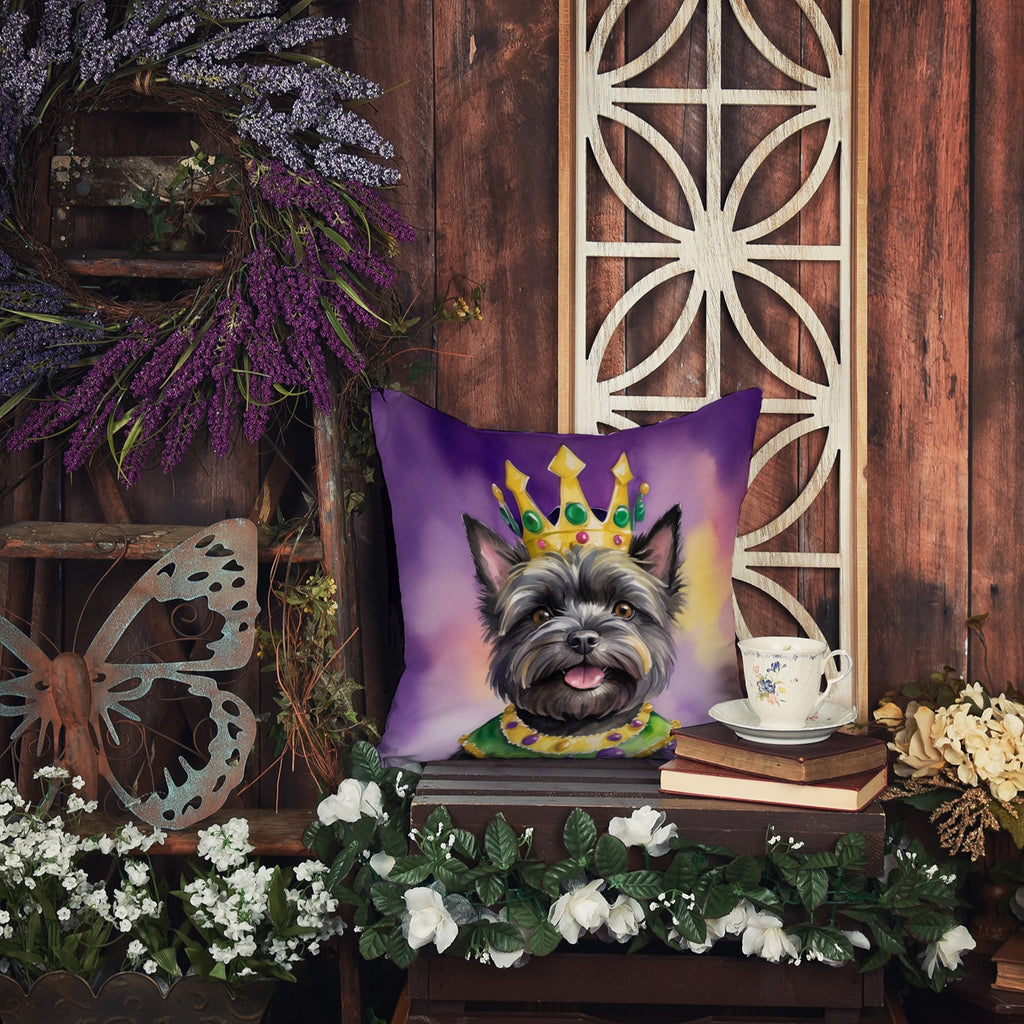 Cairn Terrier King of Mardi Gras Decorative Throw Pillow 14x14 Indoor Outdoor Accent Cushion, Fabric Cover with Insert for Sofa, Bed, Porch & Living Room