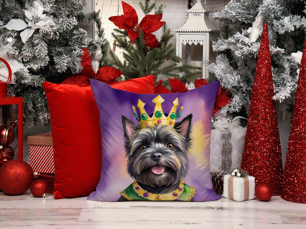Cairn Terrier King of Mardi Gras Decorative Throw Pillow 14x14 Indoor Outdoor Accent Cushion, Fabric Cover with Insert for Sofa, Bed, Porch & Living Room