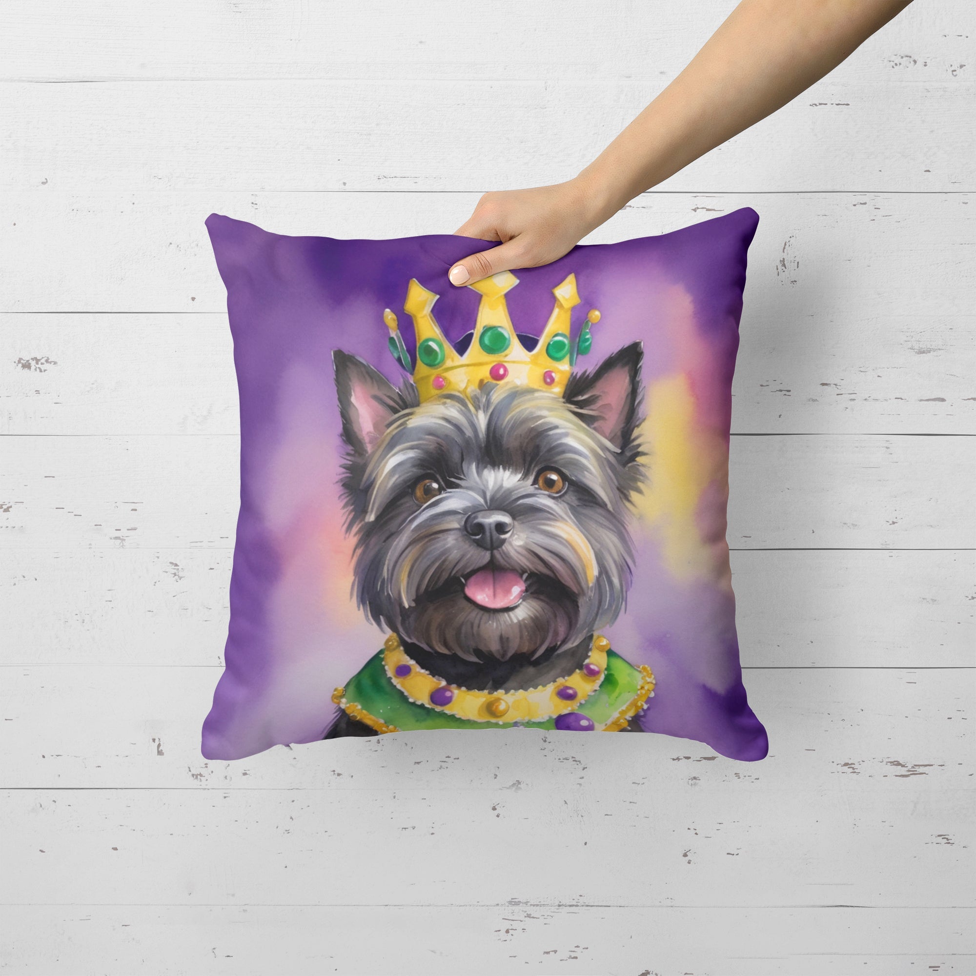 Cairn Terrier King of Mardi Gras Decorative Throw Pillow 18x18 Indoor Outdoor Accent Cushion, Fabric Cover with Insert for Sofa, Bed, Porch & Living Room