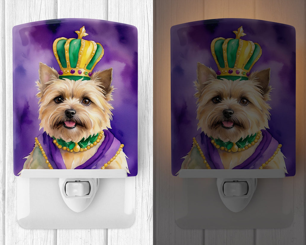 Cairn Terrier King of Mardi Gras Ceramic Night Light Compact, UL-Certified, Ideal for Bedroom, Bathroom, Nursery, Hallway, Kitchen, 6x4x3, Multicolor