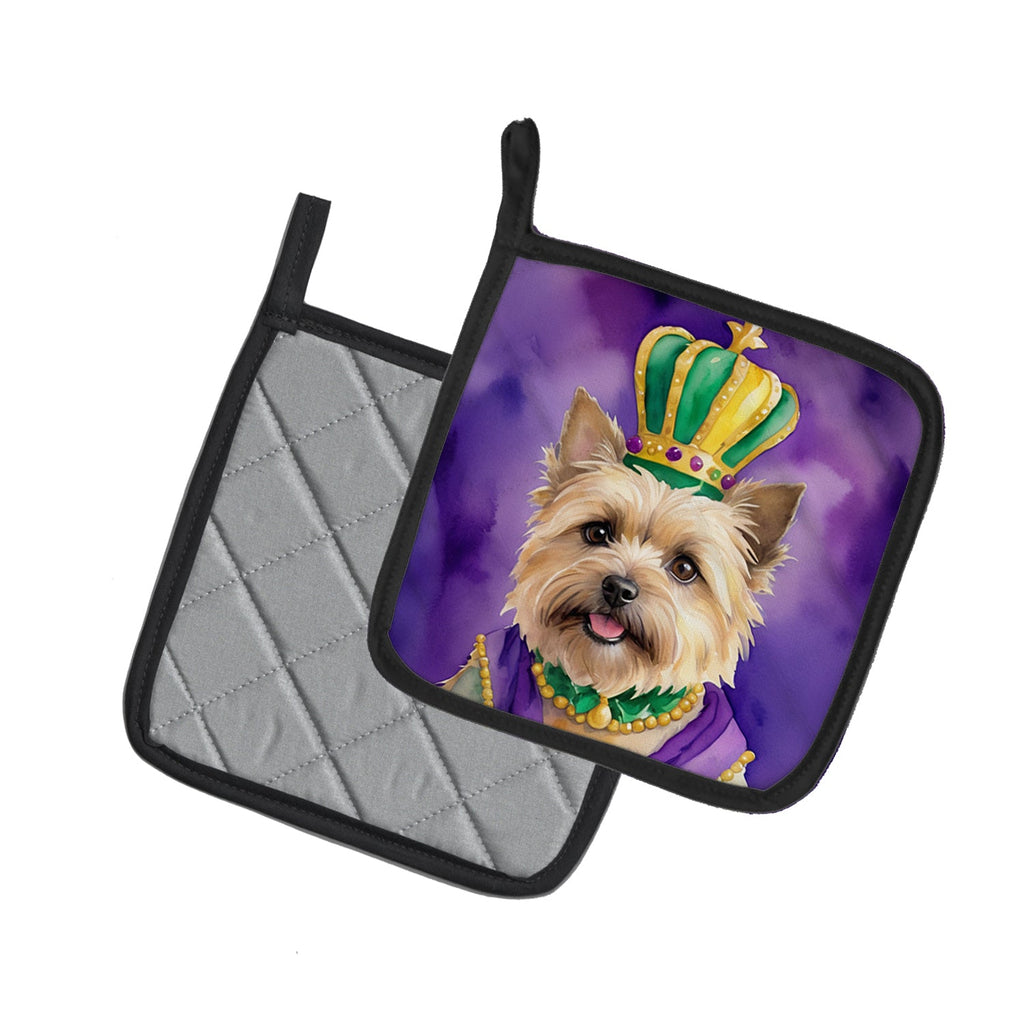 Cairn Terrier King of Mardi Gras Pot Holder Set of 2 Heat Resistant Quilted Hot Pads 7.5 x 7.5 Inch, Insulated Kitchen Trivets for Cooking & Baking