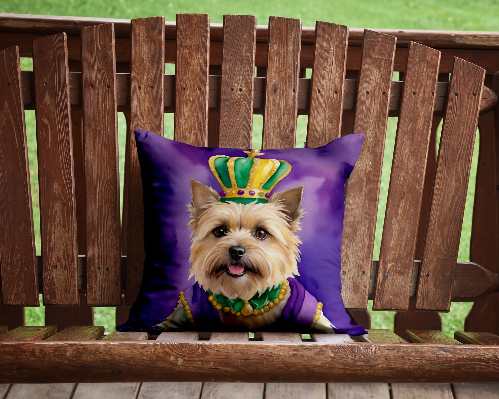 Cairn Terrier King of Mardi Gras Decorative Throw Pillow 14x14 Indoor Outdoor Accent Cushion, Fabric Cover with Insert for Sofa, Bed, Porch & Living Room