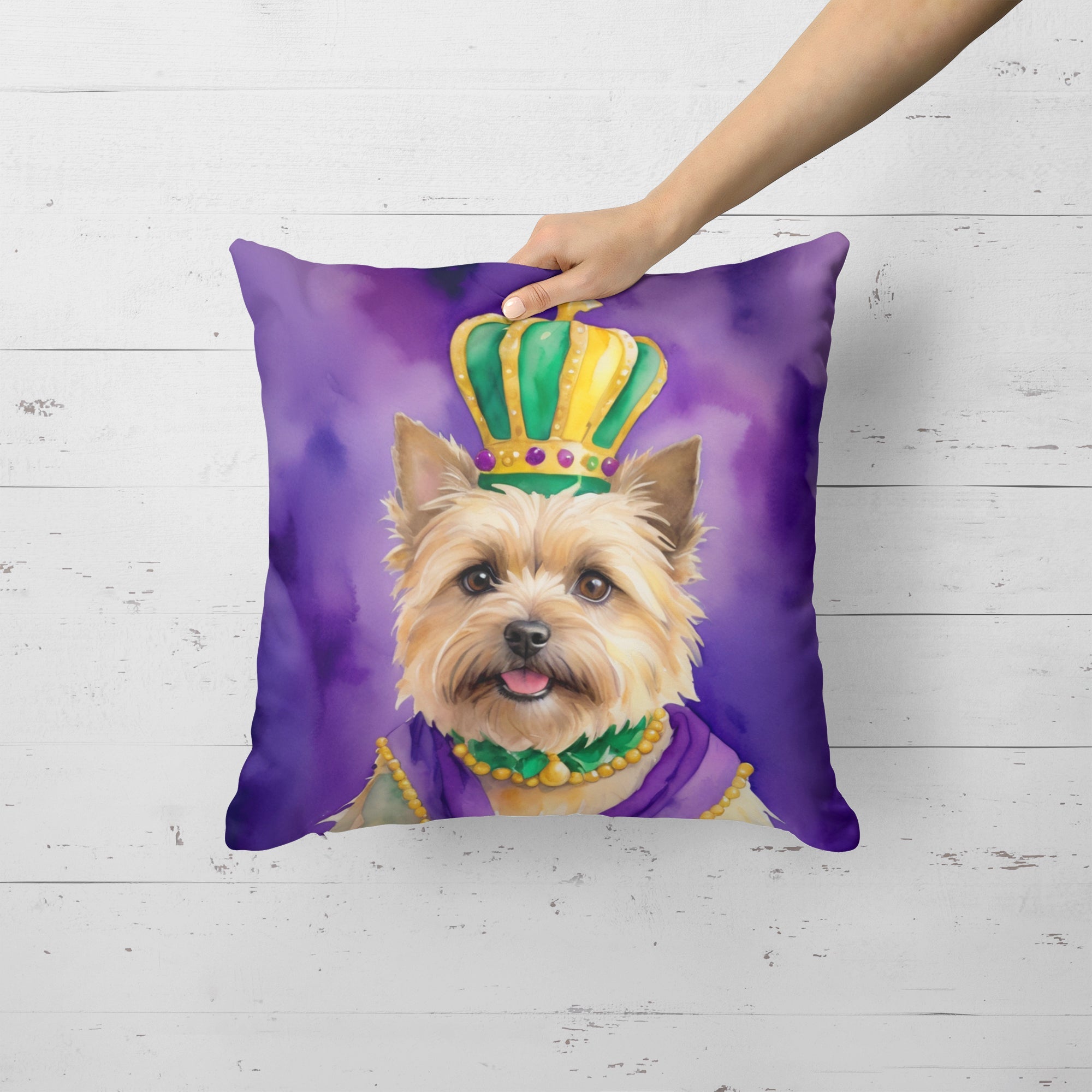Cairn Terrier King of Mardi Gras Decorative Throw Pillow 18x18 Indoor Outdoor Accent Cushion, Fabric Cover with Insert for Sofa, Bed, Porch & Living Room
