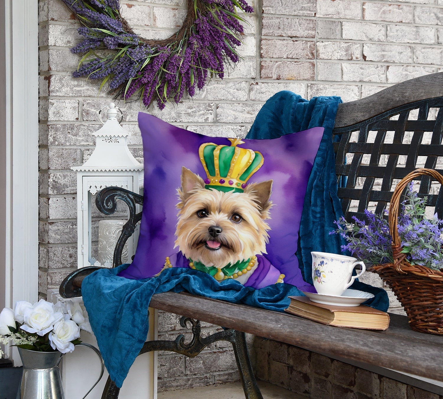Cairn Terrier King of Mardi Gras Decorative Throw Pillow 18x18 Indoor Outdoor Accent Cushion, Fabric Cover with Insert for Sofa, Bed, Porch & Living Room
