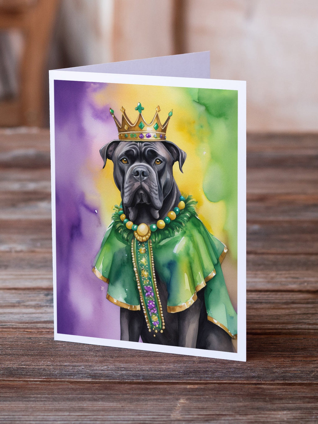 Cane Corso King of Mardi Gras Greeting Cards Pack of 8 Blank Cards with Envelopes Whimsical A7 Size 5x7