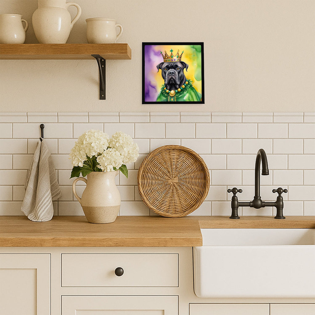 Cane Corso King of Mardi Gras Framed Metal Print Bathroom, Kitchen, Office, Home Decor Wall Art Ready to Hang, Square, 8X8