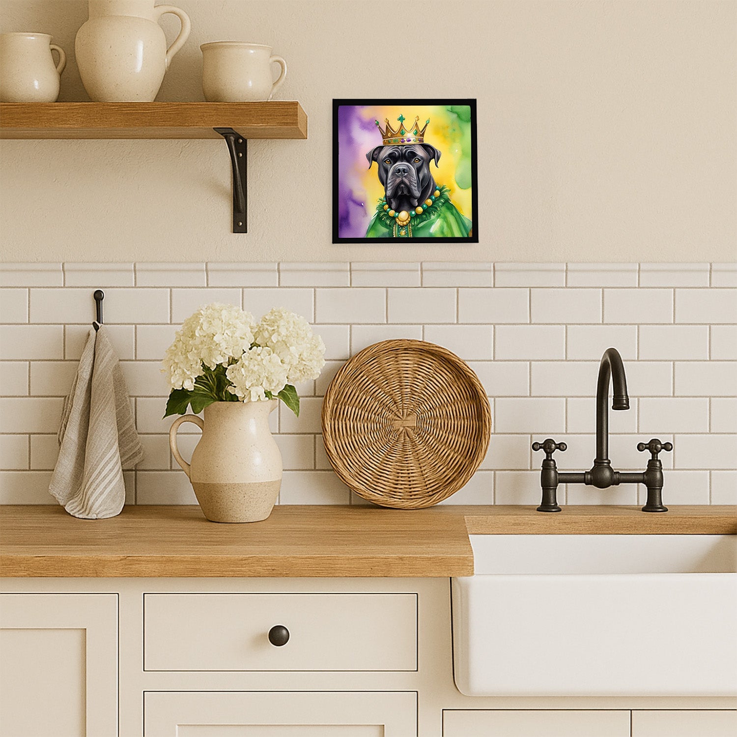 Cane Corso King of Mardi Gras Framed Metal Print Bathroom, Kitchen, Office, Home Decor Wall Art Ready to Hang, Square, 8X8
