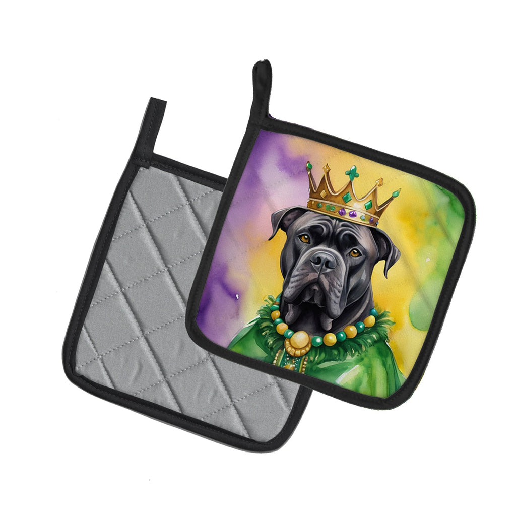 Cane Corso King of Mardi Gras Pot Holder Set of 2 Heat Resistant Quilted Hot Pads 7.5 x 7.5 Inch, Insulated Kitchen Trivets for Cooking & Baking