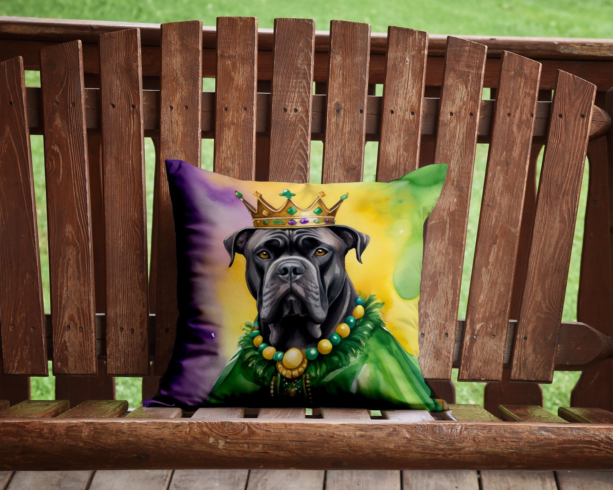 Cane Corso King of Mardi Gras Decorative Throw Pillow 14x14 Indoor Outdoor Accent Cushion, Fabric Cover with Insert for Sofa, Bed, Porch & Living Room