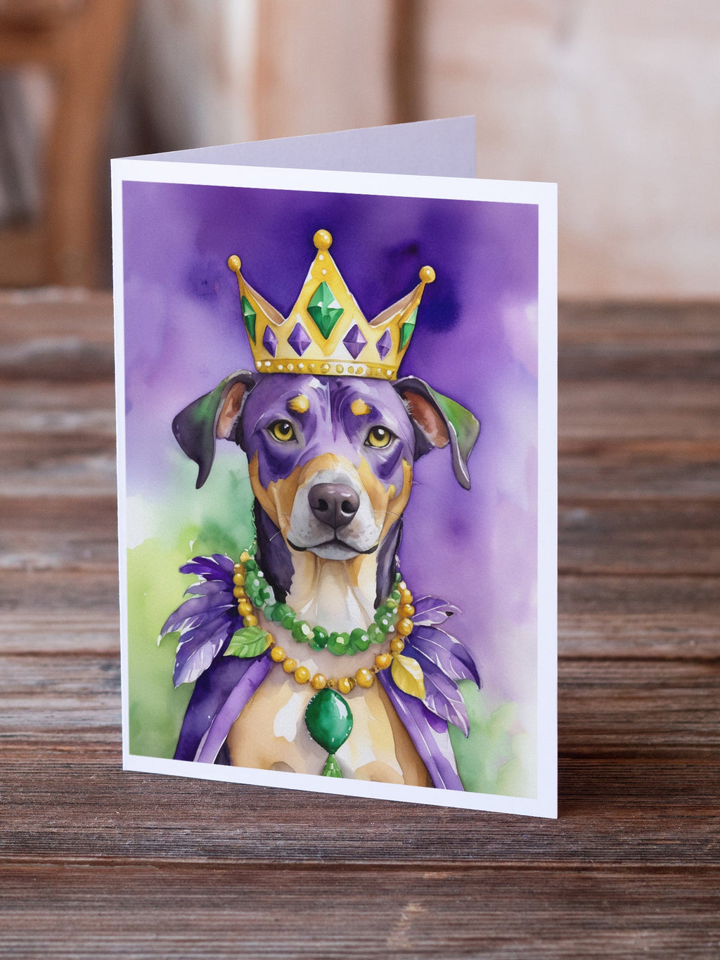 Catahoula King of Mardi Gras Greeting Cards Pack of 8 Blank Cards with Envelopes Whimsical A7 Size 5x7