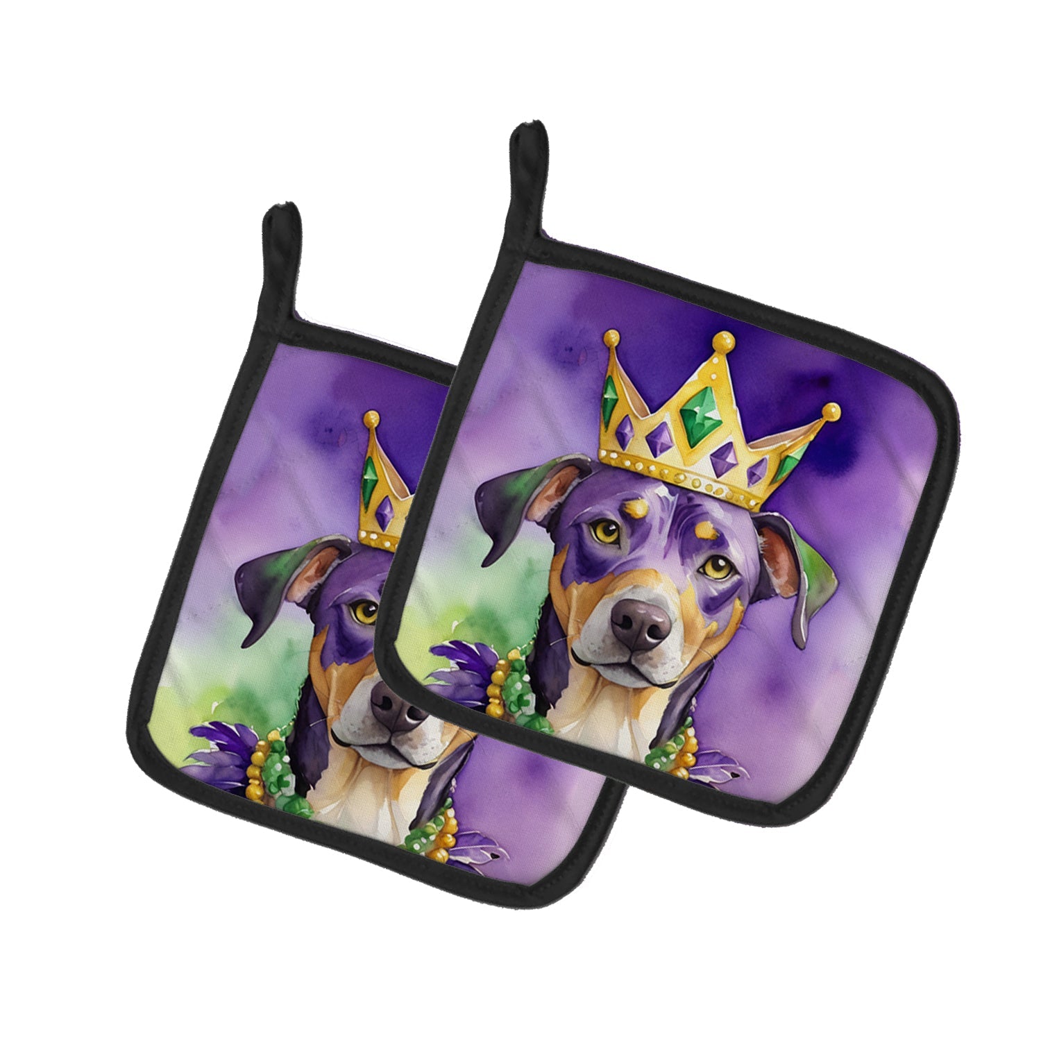Catahoula King of Mardi Gras Pot Holder Set of 2 Heat Resistant Quilted Hot Pads 7.5 x 7.5 Inch, Insulated Kitchen Trivets for Cooking & Baking