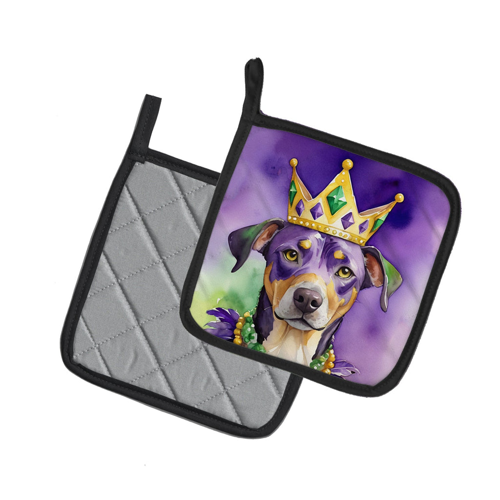 Catahoula King of Mardi Gras Pot Holder Set of 2 Heat Resistant Quilted Hot Pads 7.5 x 7.5 Inch, Insulated Kitchen Trivets for Cooking & Baking