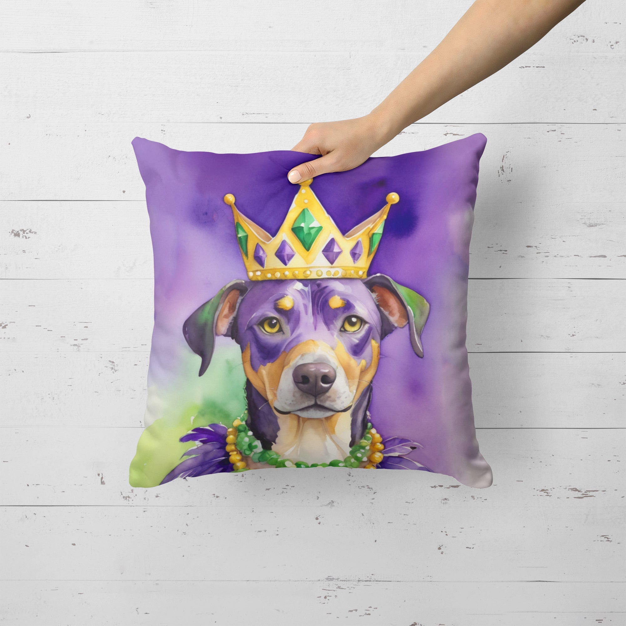 Catahoula King of Mardi Gras Decorative Throw Pillow 18x18 Indoor Outdoor Accent Cushion, Fabric Cover with Insert for Sofa, Bed, Porch & Living Room