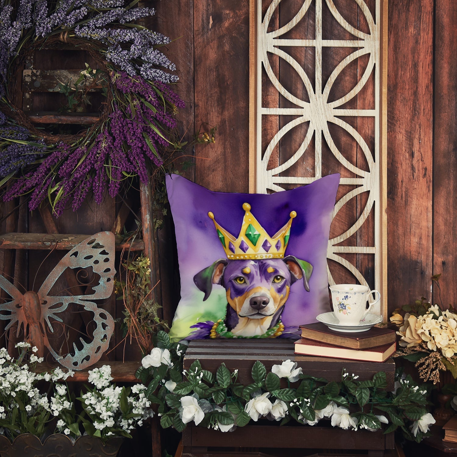 Catahoula King of Mardi Gras Decorative Throw Pillow 18x18 Indoor Outdoor Accent Cushion, Fabric Cover with Insert for Sofa, Bed, Porch & Living Room