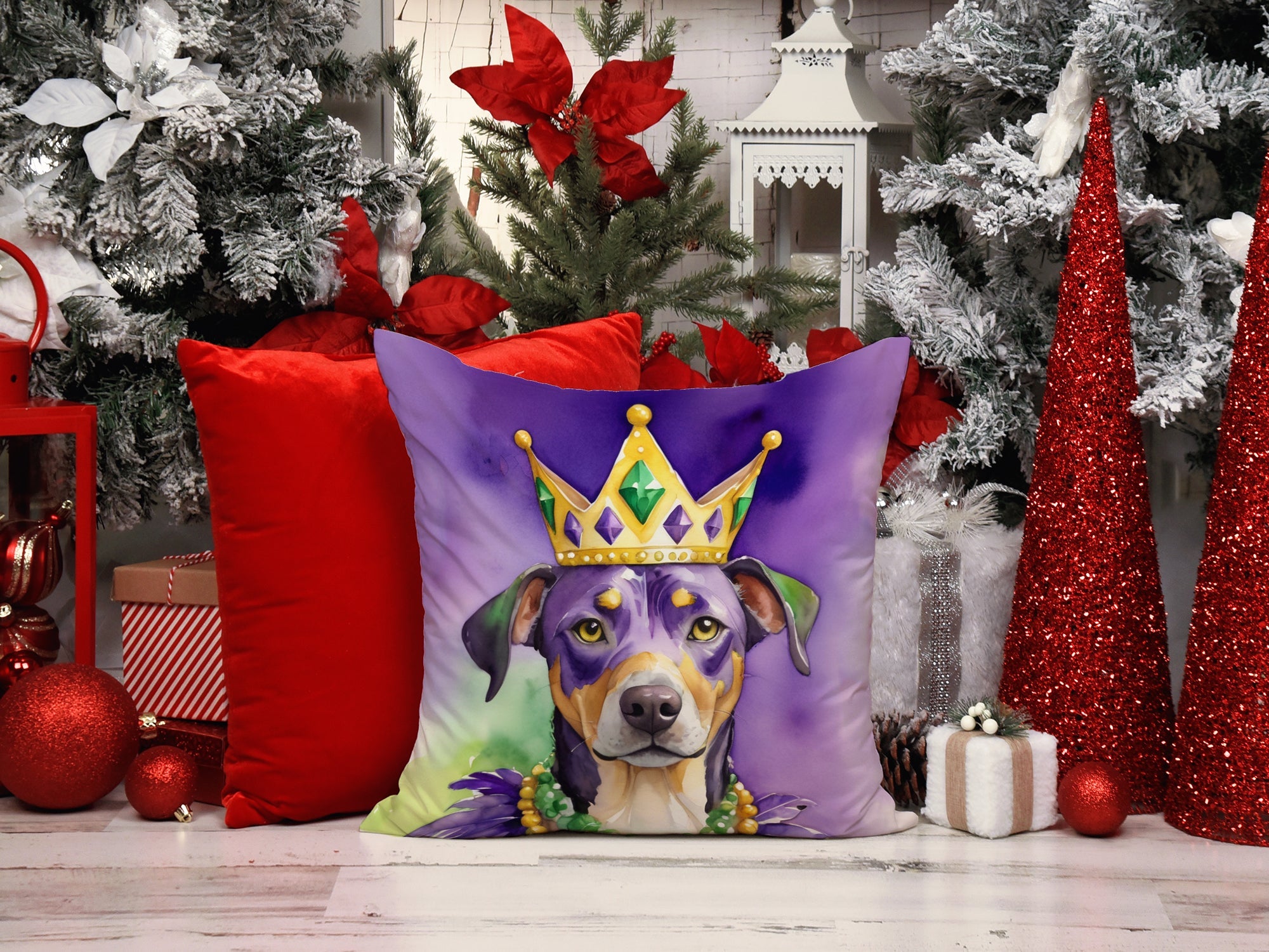 Catahoula King of Mardi Gras Decorative Throw Pillow 18x18 Indoor Outdoor Accent Cushion, Fabric Cover with Insert for Sofa, Bed, Porch & Living Room