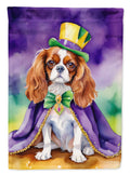 Cavalier Spaniel King of Mardi Gras House Flag 28x40 Porch Sleeve Pole Decorative Outside Yard Banner Artwork Wall Hanging, Polyester