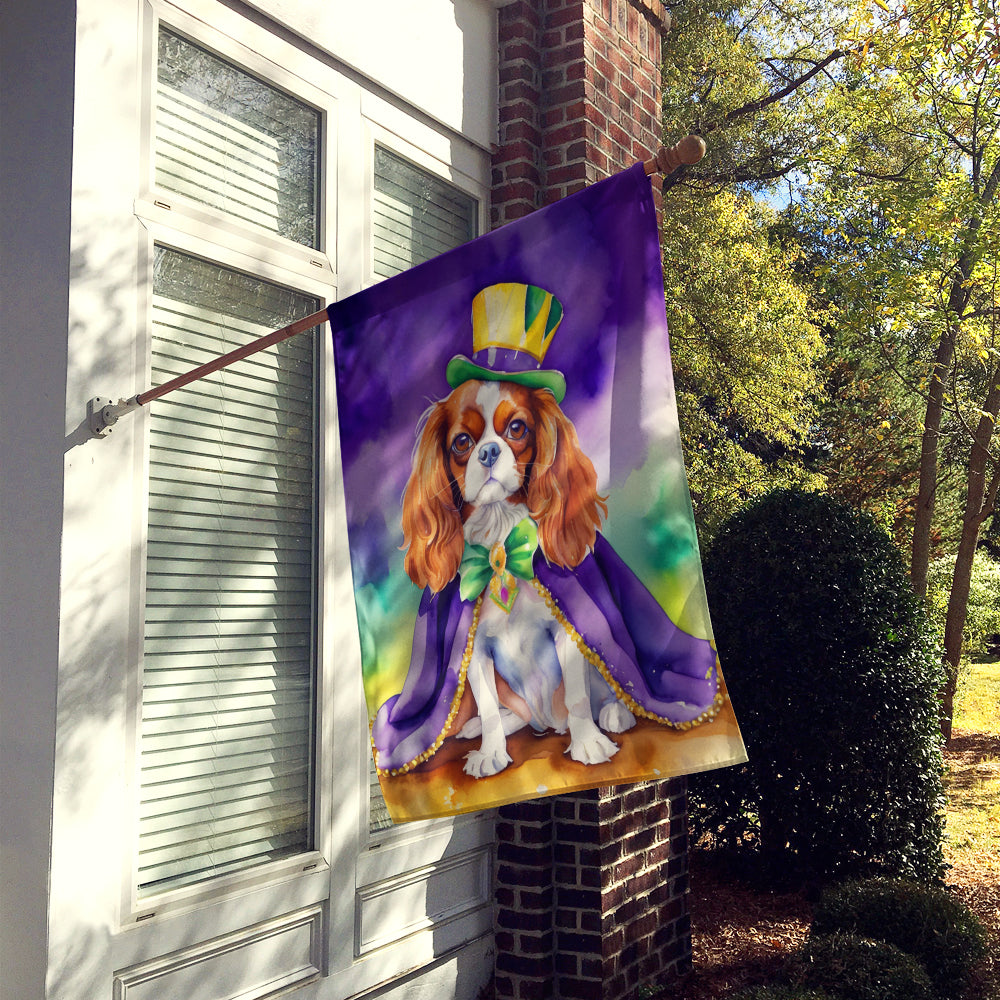 Cavalier Spaniel King of Mardi Gras House Flag 28x40 Porch Sleeve Pole Decorative Outside Yard Banner Artwork Wall Hanging, Polyester