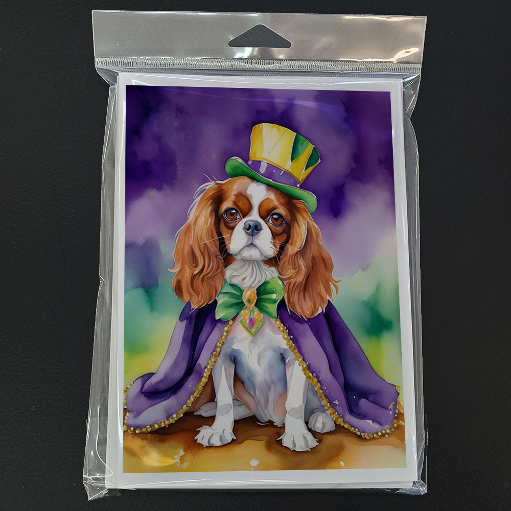 Cavalier Spaniel King of Mardi Gras Greeting Cards Pack of 8 Blank Cards with Envelopes Whimsical A7 Size 5x7