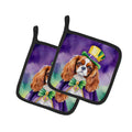 Cavalier Spaniel King of Mardi Gras Pot Holder Set of 2 Heat Resistant Quilted Hot Pads 7.5 x 7.5 Inch, Insulated Kitchen Trivets for Cooking & Baking