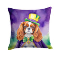 Cavalier Spaniel King of Mardi Gras Decorative Throw Pillow 14x14 Indoor Outdoor Accent Cushion, Fabric Cover with Insert for Sofa, Bed, Porch & Living Room