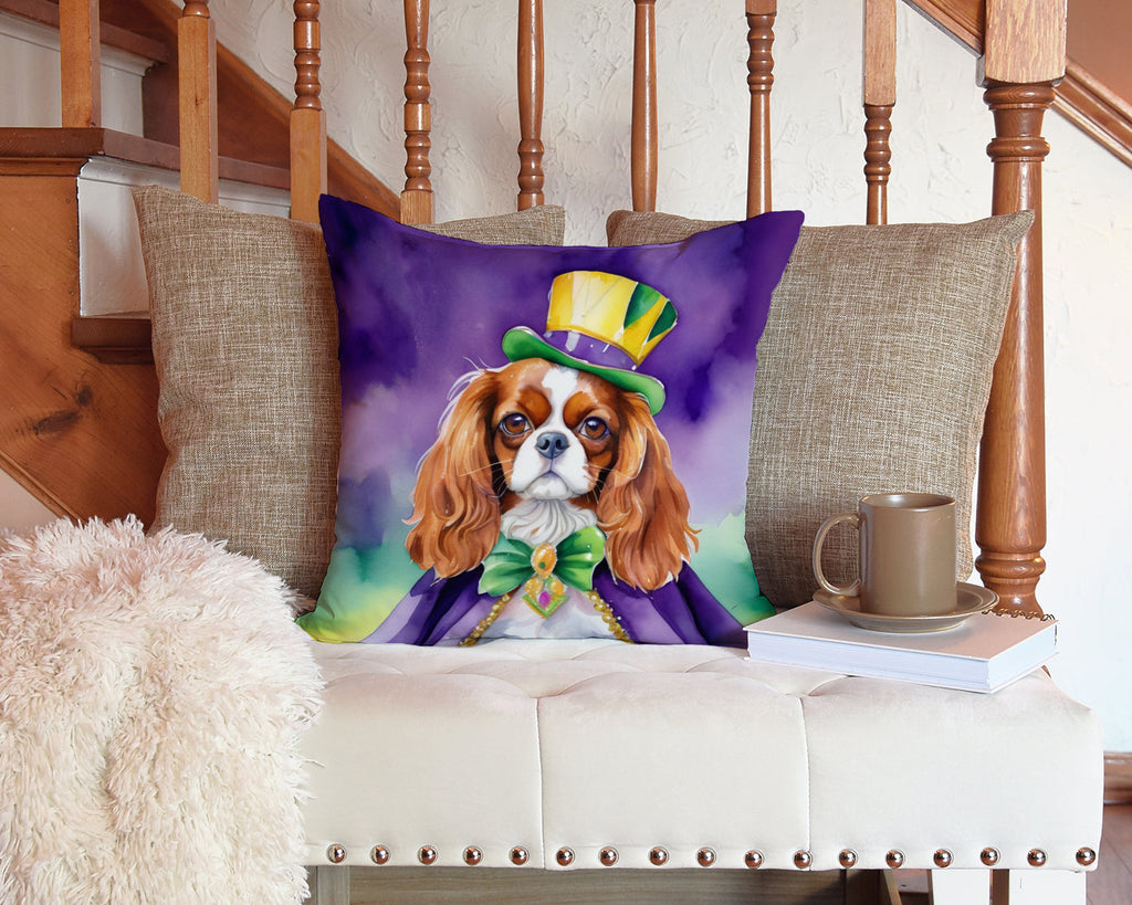 Cavalier Spaniel King of Mardi Gras Decorative Throw Pillow 14x14 Indoor Outdoor Accent Cushion, Fabric Cover with Insert for Sofa, Bed, Porch & Living Room