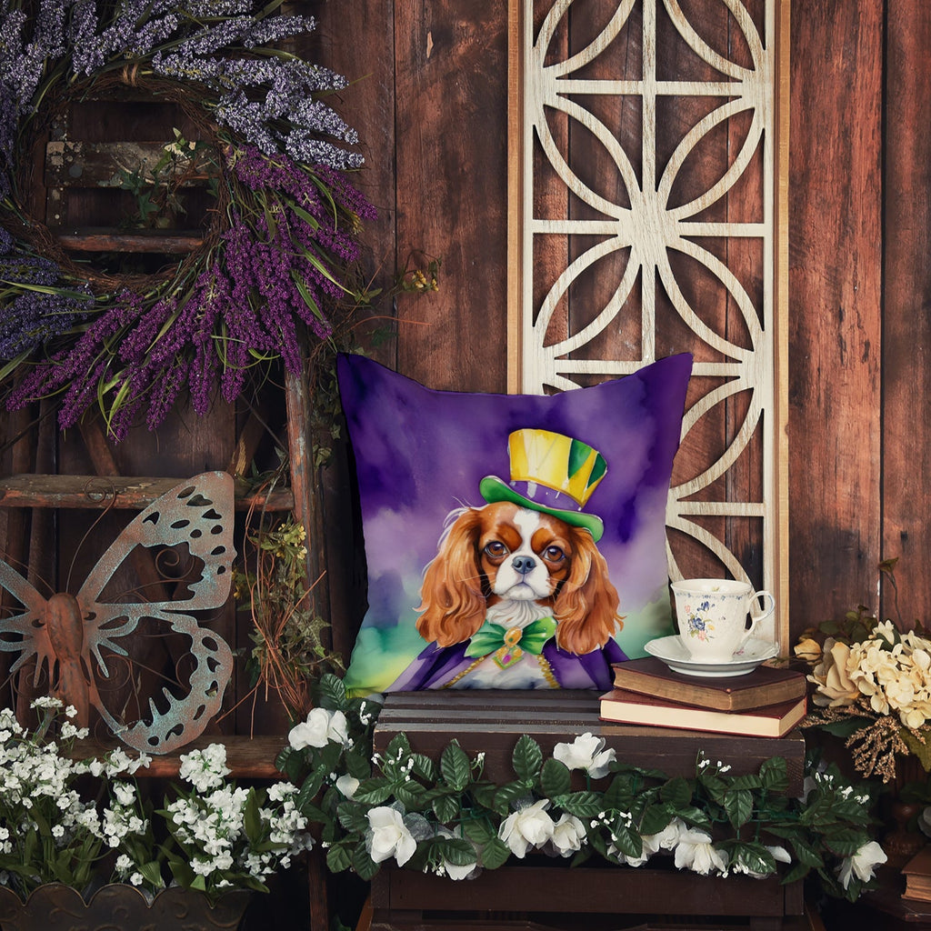 Cavalier Spaniel King of Mardi Gras Decorative Throw Pillow 14x14 Indoor Outdoor Accent Cushion, Fabric Cover with Insert for Sofa, Bed, Porch & Living Room