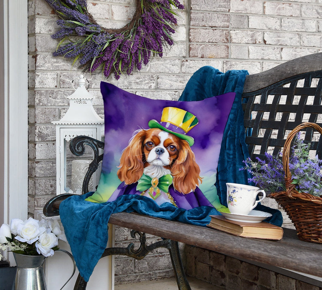 Cavalier Spaniel King of Mardi Gras Decorative Throw Pillow 18x18 Indoor Outdoor Accent Cushion, Fabric Cover with Insert for Sofa, Bed, Porch & Living Room