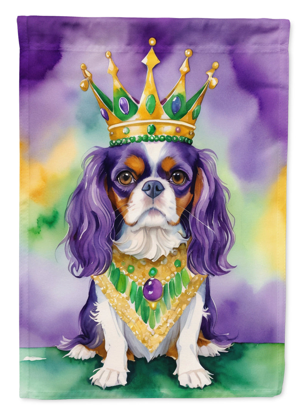 Cavalier Spaniel King of Mardi Gras House Flag 28x40 Porch Sleeve Pole Decorative Outside Yard Banner Artwork Wall Hanging, Polyester