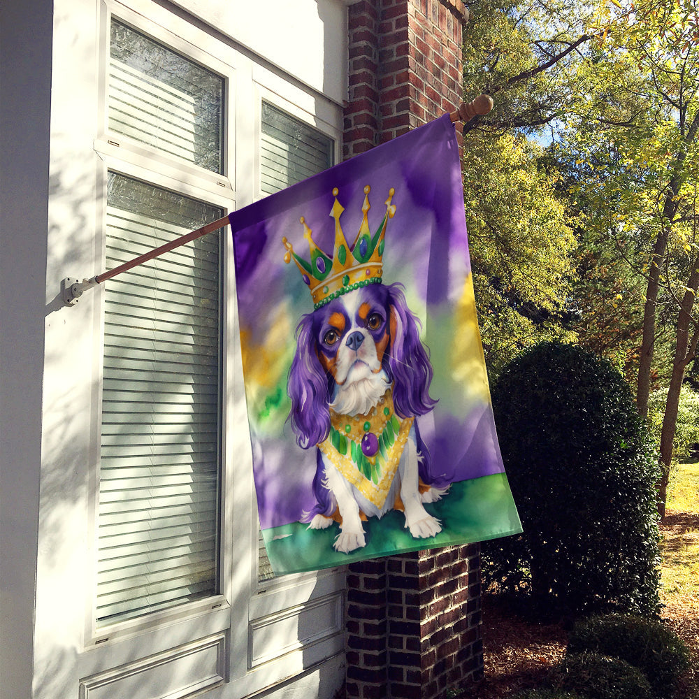 Cavalier Spaniel King of Mardi Gras House Flag 28x40 Porch Sleeve Pole Decorative Outside Yard Banner Artwork Wall Hanging, Polyester