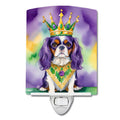 Cavalier Spaniel King of Mardi Gras Ceramic Night Light Compact, UL-Certified, Ideal for Bedroom, Bathroom, Nursery, Hallway, Kitchen, 6x4x3, Multicolor