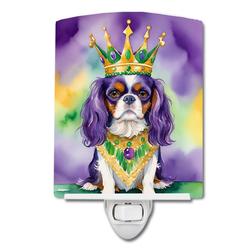 Cavalier Spaniel King of Mardi Gras Ceramic Night Light Compact, UL-Certified, Ideal for Bedroom, Bathroom, Nursery, Hallway, Kitchen, 6x4x3, Multicolor