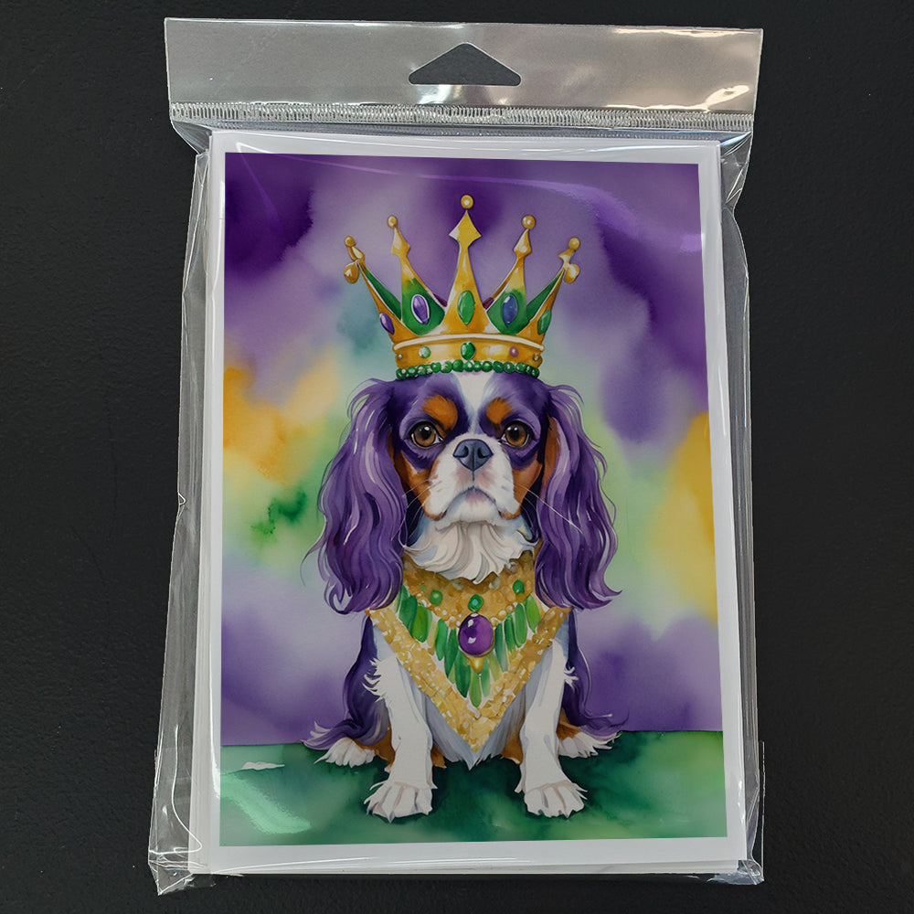 Cavalier Spaniel King of Mardi Gras Greeting Cards Pack of 8 Blank Cards with Envelopes Whimsical A7 Size 5x7