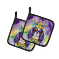 Cavalier Spaniel King of Mardi Gras Pot Holder Set of 2 Heat Resistant Quilted Hot Pads 7.5 x 7.5 Inch, Insulated Kitchen Trivets for Cooking & Baking