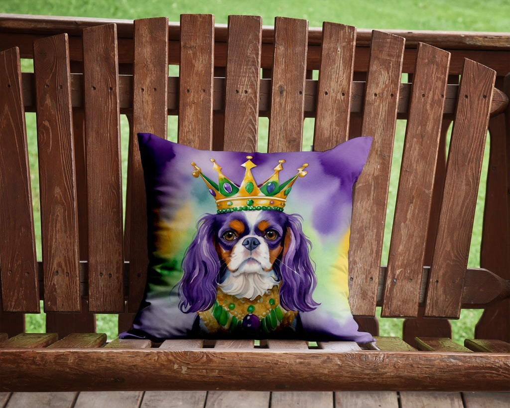 Cavalier Spaniel King of Mardi Gras Decorative Throw Pillow 14x14 Indoor Outdoor Accent Cushion, Fabric Cover with Insert for Sofa, Bed, Porch & Living Room