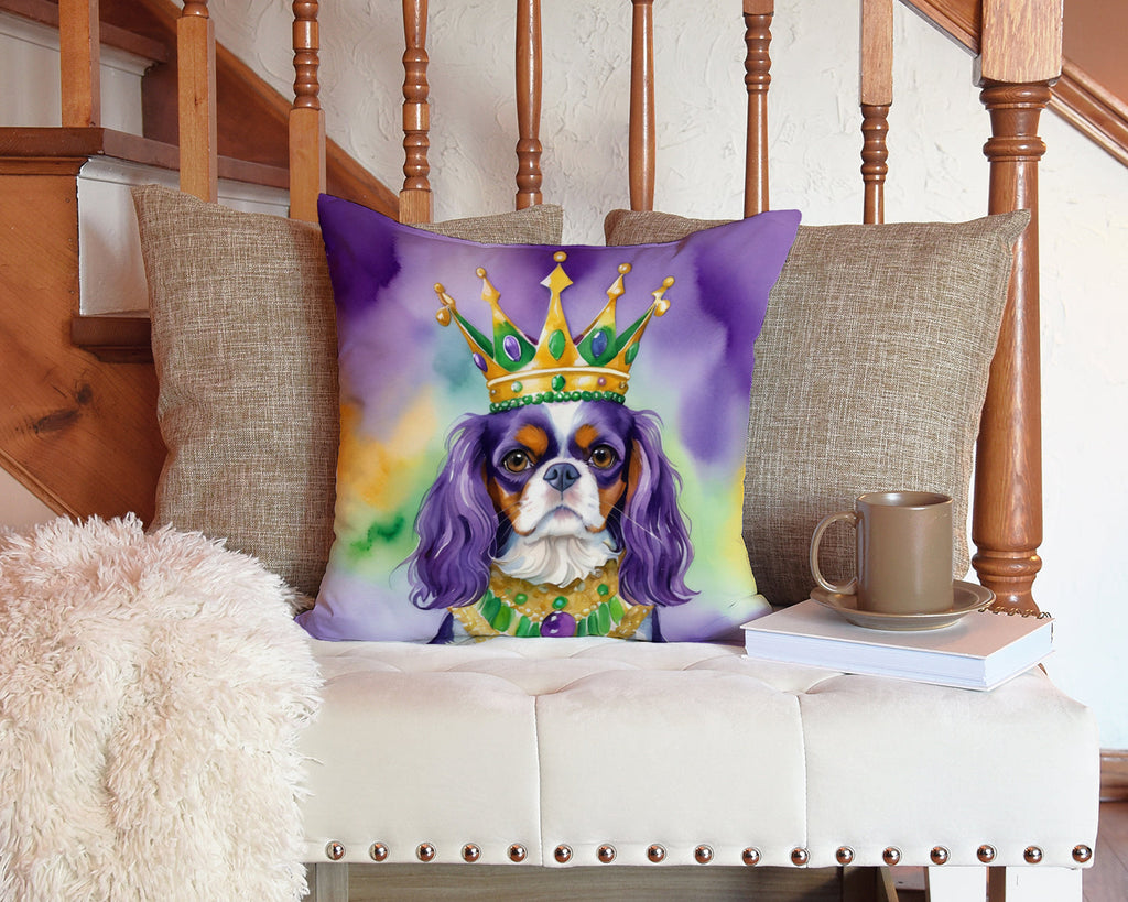Cavalier Spaniel King of Mardi Gras Decorative Throw Pillow 14x14 Indoor Outdoor Accent Cushion, Fabric Cover with Insert for Sofa, Bed, Porch & Living Room