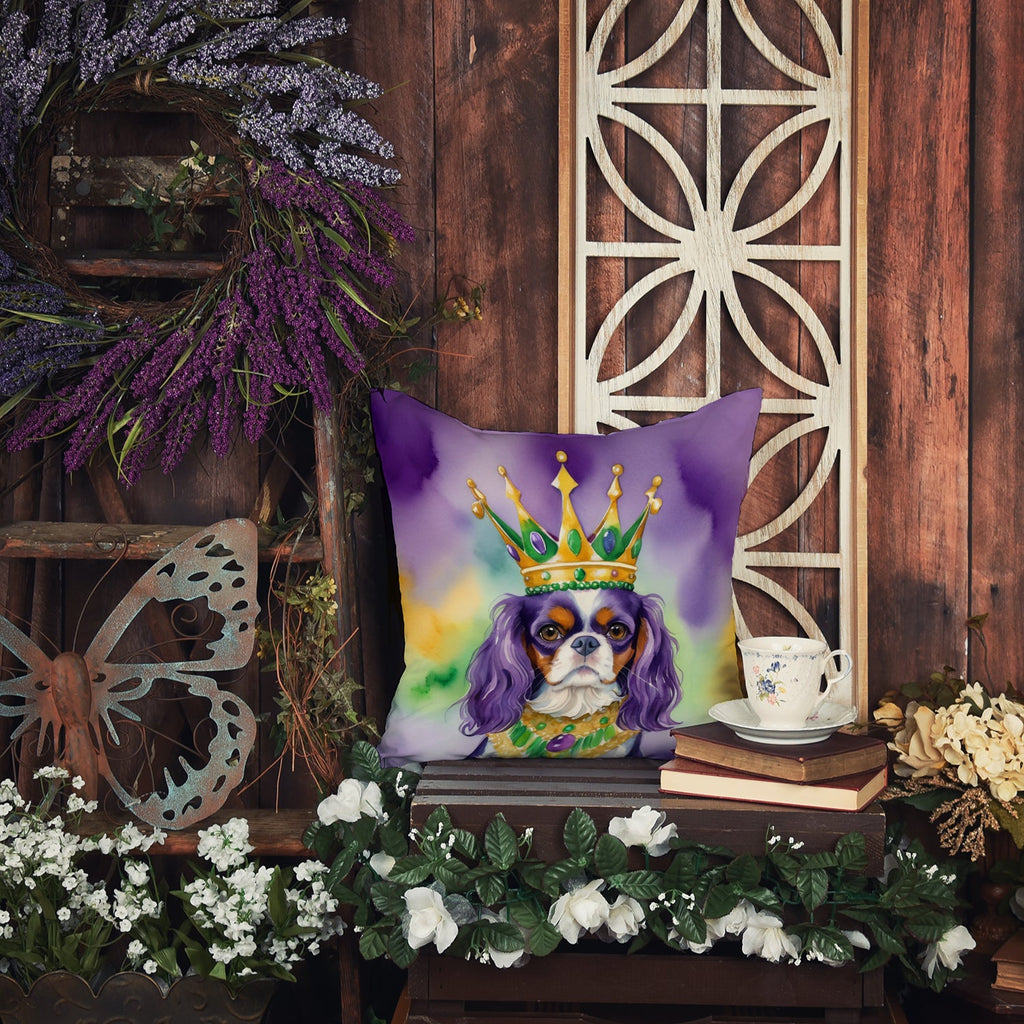 Cavalier Spaniel King of Mardi Gras Decorative Throw Pillow 14x14 Indoor Outdoor Accent Cushion, Fabric Cover with Insert for Sofa, Bed, Porch & Living Room