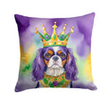 Cavalier Spaniel King of Mardi Gras Decorative Throw Pillow 18x18 Indoor Outdoor Accent Cushion, Fabric Cover with Insert for Sofa, Bed, Porch & Living Room