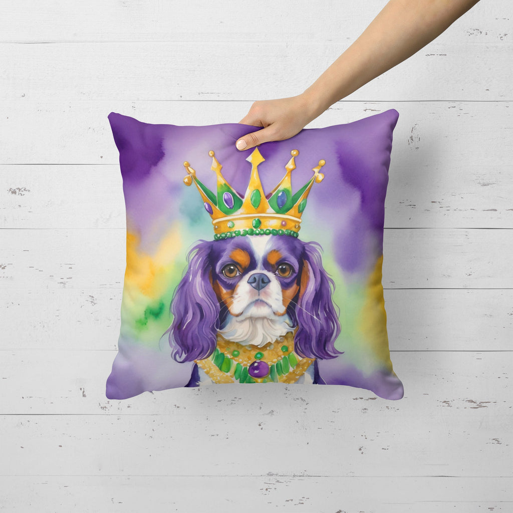 Cavalier Spaniel King of Mardi Gras Decorative Throw Pillow 18x18 Indoor Outdoor Accent Cushion, Fabric Cover with Insert for Sofa, Bed, Porch & Living Room
