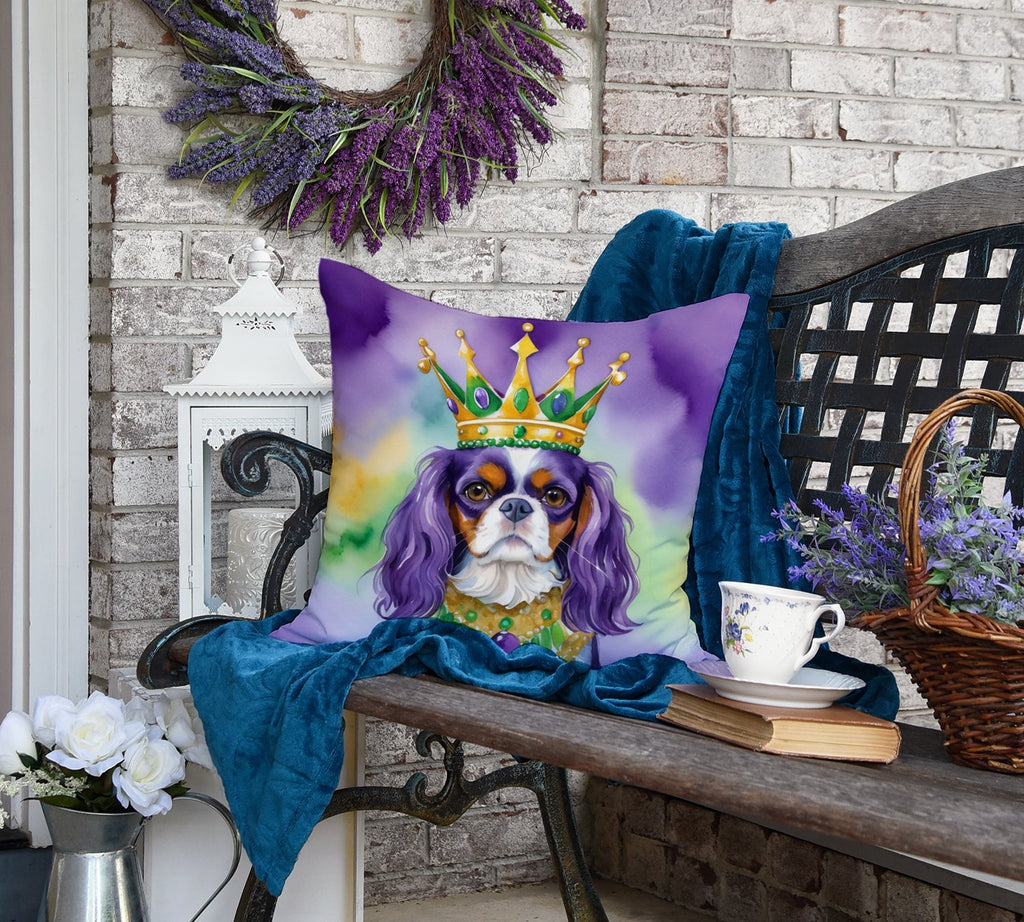 Cavalier Spaniel King of Mardi Gras Decorative Throw Pillow 18x18 Indoor Outdoor Accent Cushion, Fabric Cover with Insert for Sofa, Bed, Porch & Living Room
