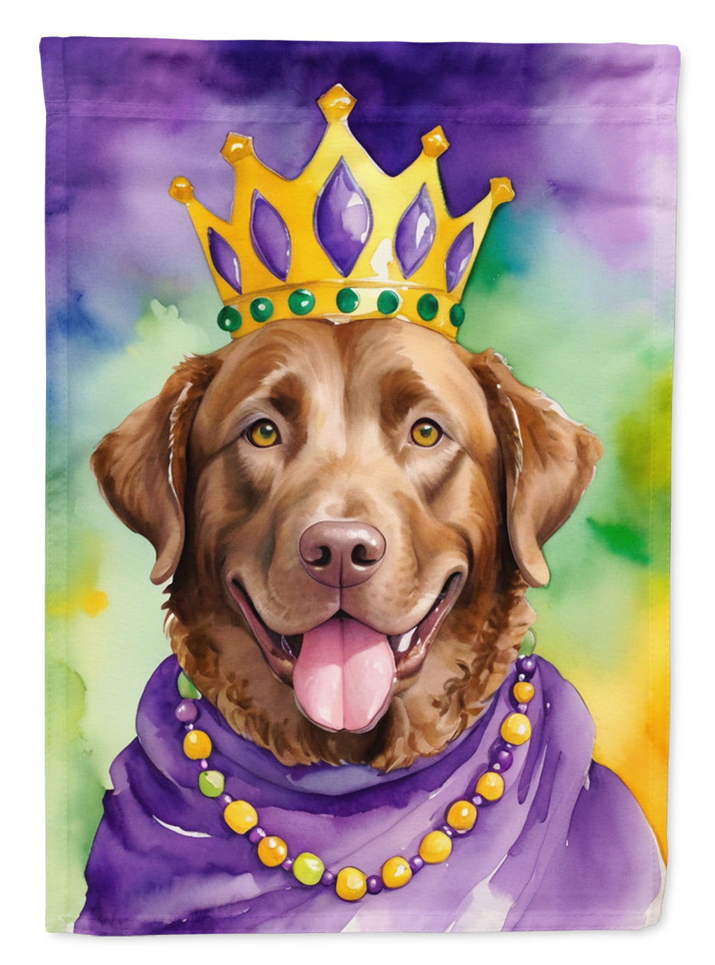 Chesapeake Bay Retriever King of Mardi Gras House Flag 28x40 Porch Sleeve Pole Decorative Outside Yard Banner Artwork Wall Hanging, Polyester