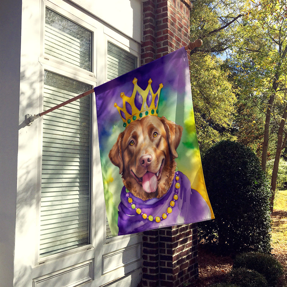 Chesapeake Bay Retriever King of Mardi Gras House Flag 28x40 Porch Sleeve Pole Decorative Outside Yard Banner Artwork Wall Hanging, Polyester